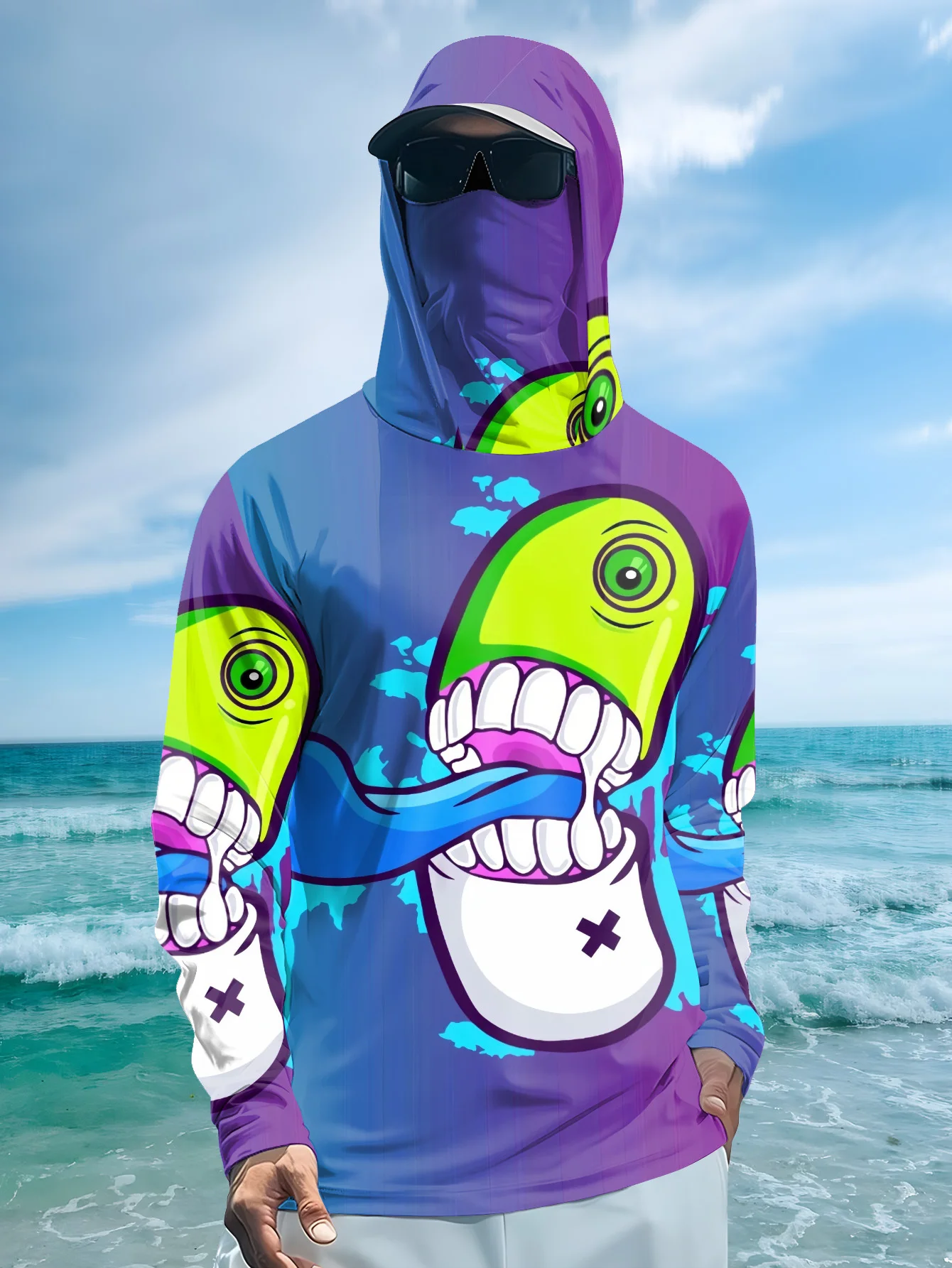 Fishing - Heren Cartoon Monster Graffiti Vissershoodie met